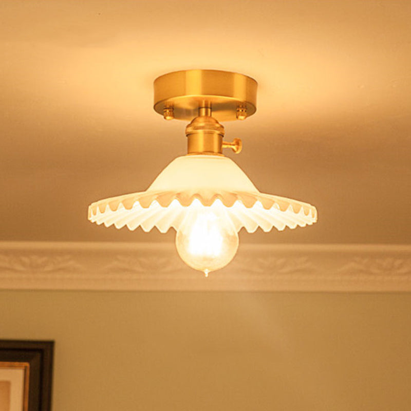 Modern Floral Glass Ceiling Light - Elegant Single-Bulb Foyer Flush Fixture White