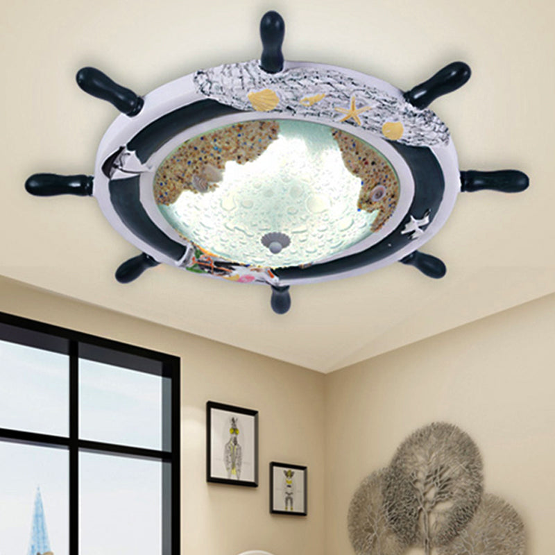 Rudder Metal Blue Flush Ceiling Light: A Mediterranean-Inspired Lamp For Boys Bedroom