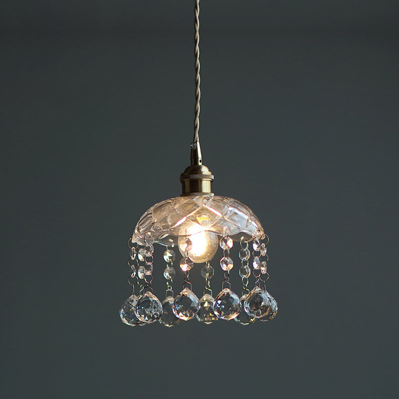 Vintage Flower Shaped Clear Glass Pendant Light With Teardrop Crystals Lighting