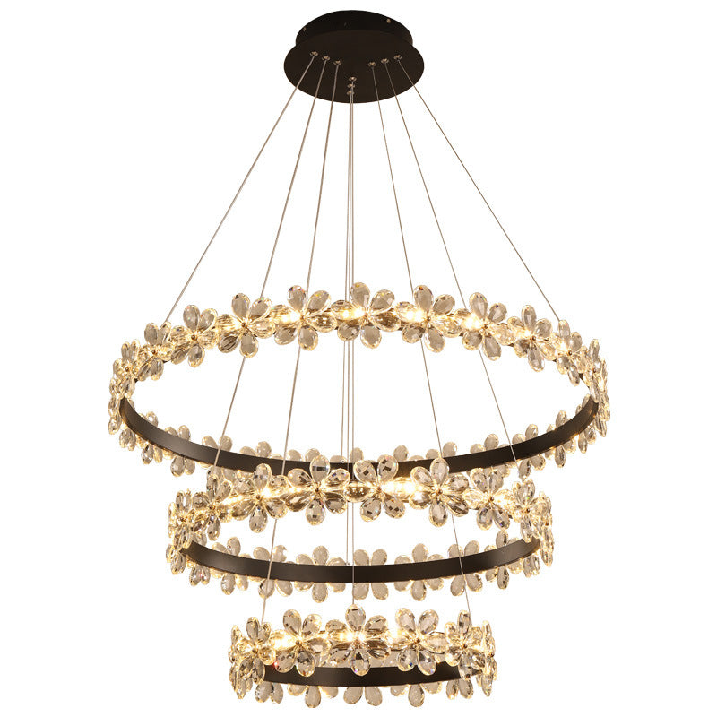 Contemporary Clear Crystal Chandelier With Flower Accents For Restaurant Hanging