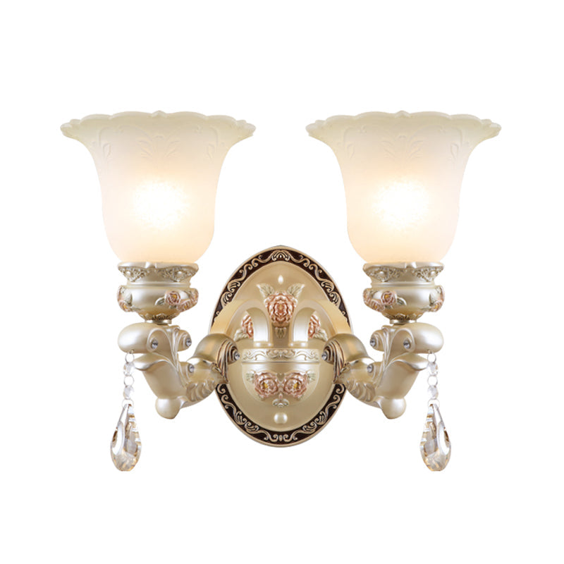 Vintage Opal Glass Flower Wall Sconce Light - Elegant Beige Fixture