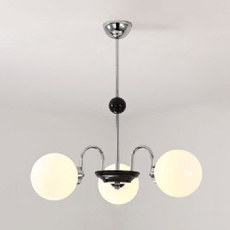 Modern White Glass Globe Chandelier For Bedroom Lighting 3 / Silver