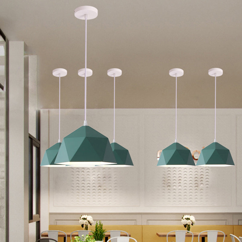 Nordic Macarons Style 1-Light Diamond Pendant: Elegant Metal Hanging Lamp For Dining Room