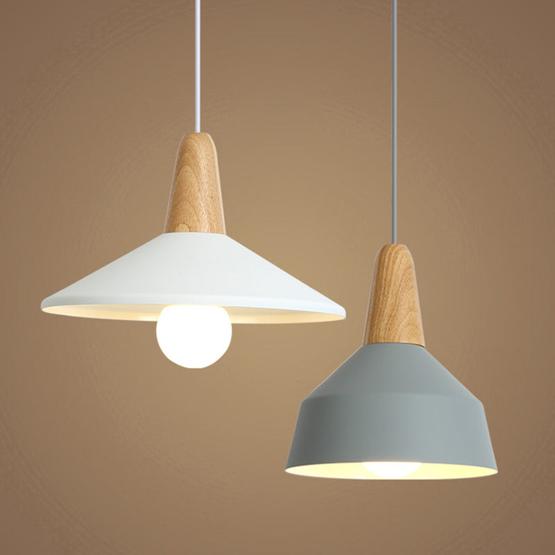 Nordic Style Metal 1-Light Hanging Ceiling Pendant With Wooden Top - Ideal For Restaurants