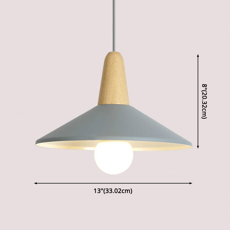 Nordic Style Metal 1-Light Hanging Ceiling Pendant With Wooden Top - Ideal For Restaurants