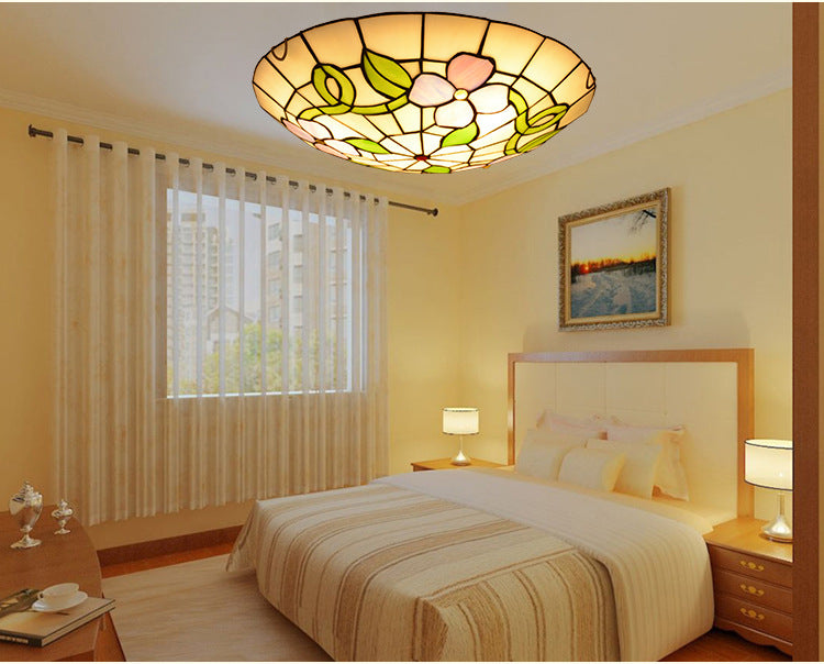 Stained Glass Tiffany-Style Flower Flush Mount Ceiling Light