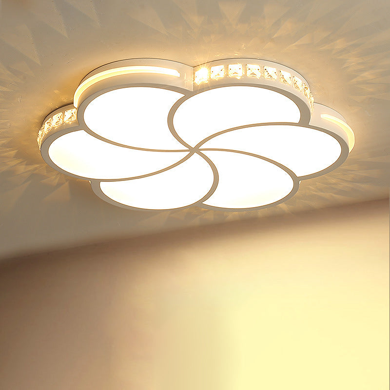 Simple Crystal Flower Flush Mount Led Bedroom Lamp - 16.5/20.5/24.5 W Light Fixture In Warm/White/3