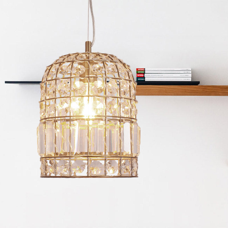Dome Crystal Ceiling Pendant - Traditional Brass Drop Lamp With Metallic Frame (9/14/18 Width) / 9