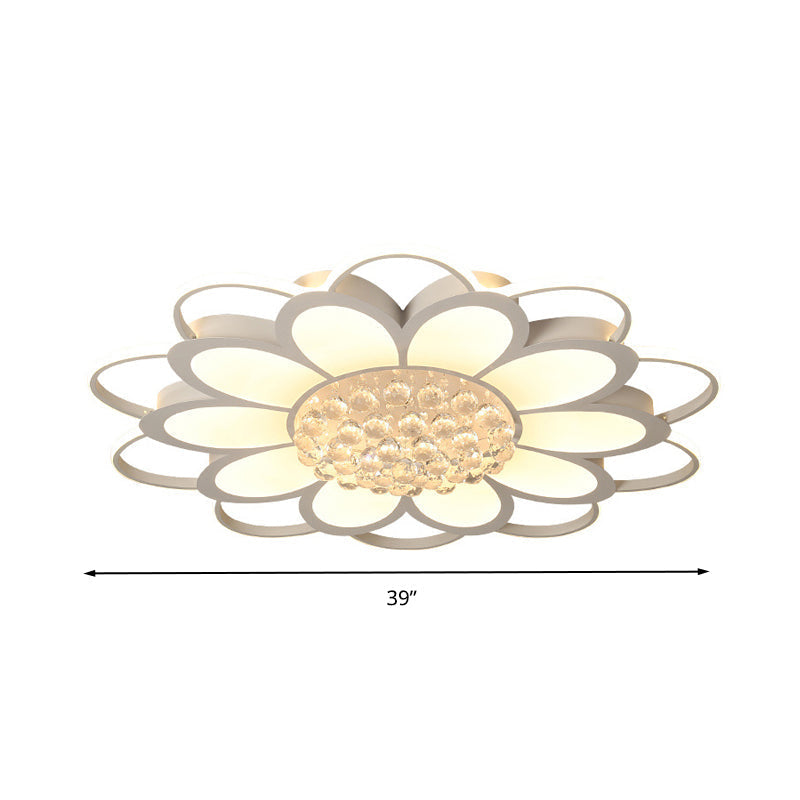 Warm/White/3 Color Led Crystal Flush Light - Simple White Floral Living Room Mount Lamp Multiple