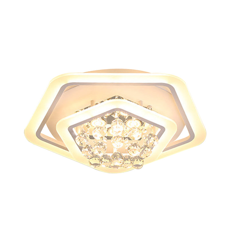 Modern White Crystal Ball Flush Mount Light - Led Ceiling Fixture (19.5/23.5/27.5 Wide) In
