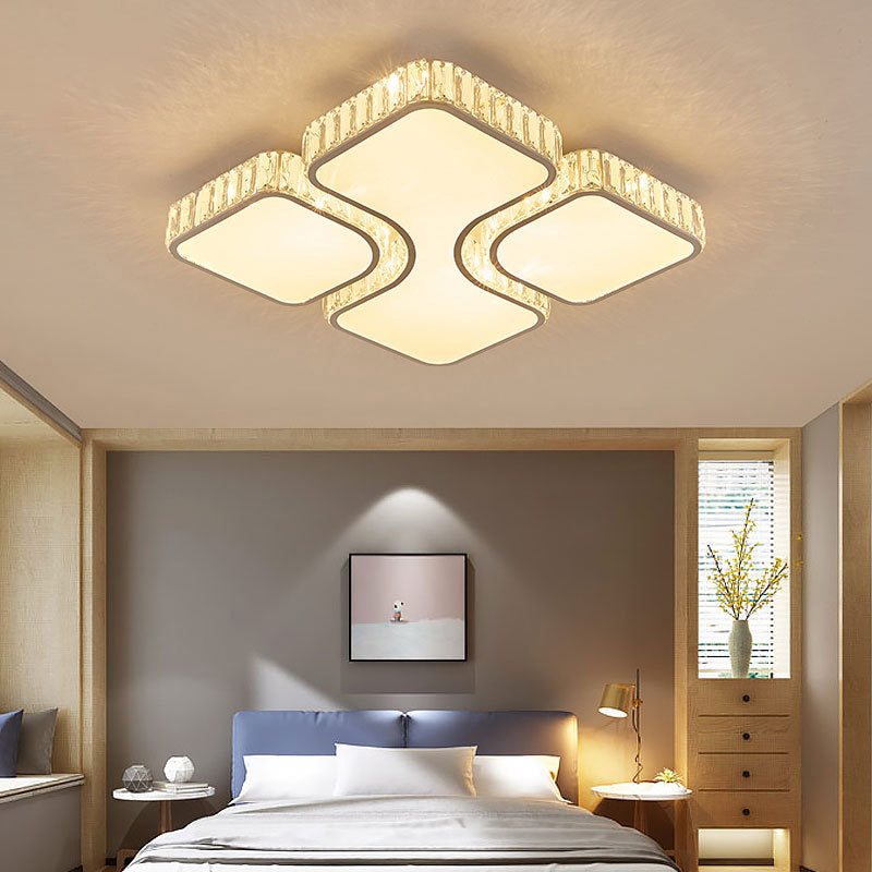 Contemporary Geometric Crystal Block Ceiling Light - Led Flush Mount 16/16.5/35.5 W White/3 Color