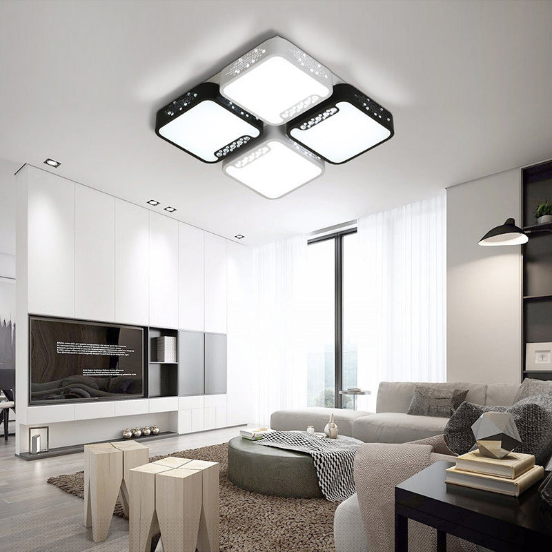 Modern Black And White Ceiling Light Fixture With Acrylic Shade - Choose Warm Or 3 Color 4/6 Lights
