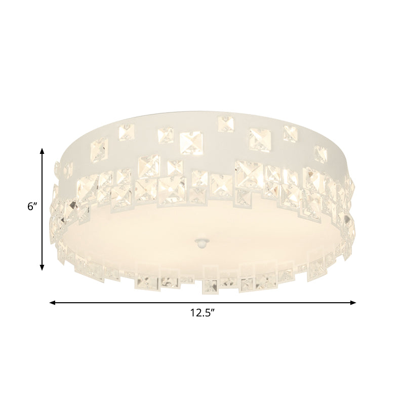 Modern Crystal Flushmount Lighting - White 3-Bulb Ceiling Fixture