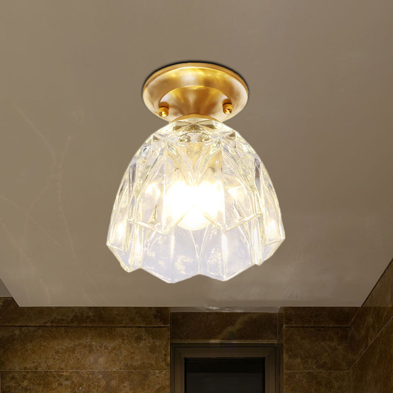 Bell/Bowl Corridor Flush Mount Light - 6.5/7 Clear Glass 1 Bulb Brass Finish