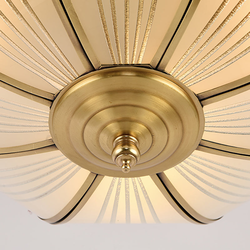 Colonial Satin Opal Glass Dome Brass Flush Mount Light Fixture With 4 Lights For Hallway Ceiling
