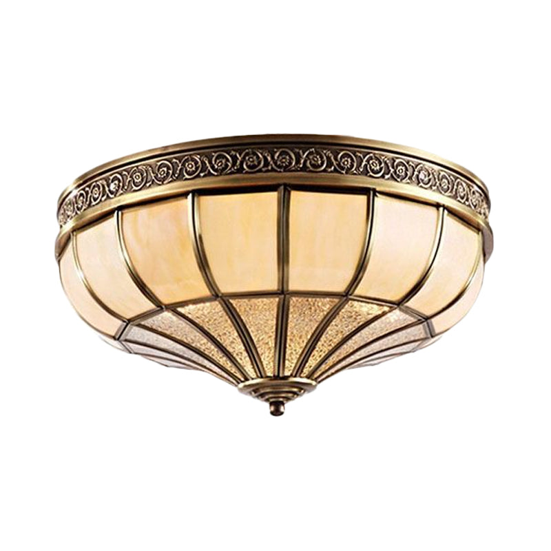 Colonial Opaque Glass Dome Bedroom Flush Mount Lamp Brass Ceiling Light Fixture - 3/4 Bulbs 12.5/16