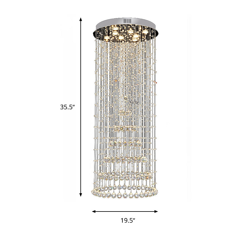 Minimalist Crystal Ball Flush Mount Lighting - 8 Lights In Nickel Finish
