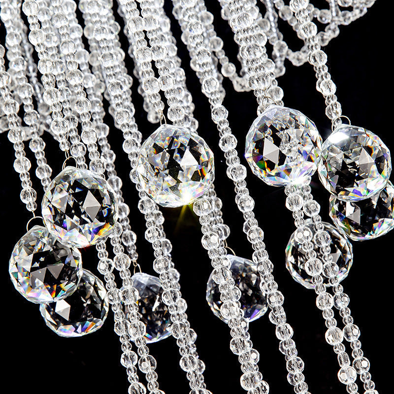 Contemporary Beaded Crystal Led Flush Light Fixture - Nickel Mount Ceiling Lighting For Living Room