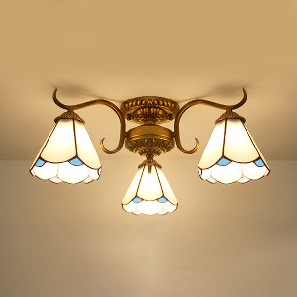 Stained Glass Vintage Ceiling Light - 3-Light Semi Flushmount In