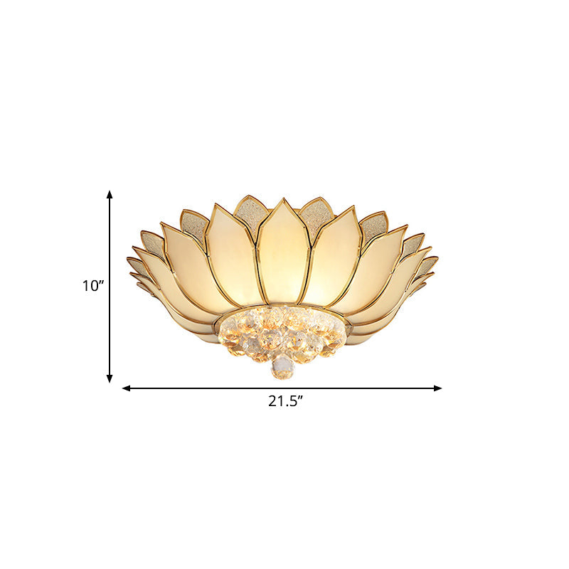 Traditional Gold Flush Mount Light With Scalloped Cream Glass Shades - 4/6 Lights 21.5/23.5 Wide
