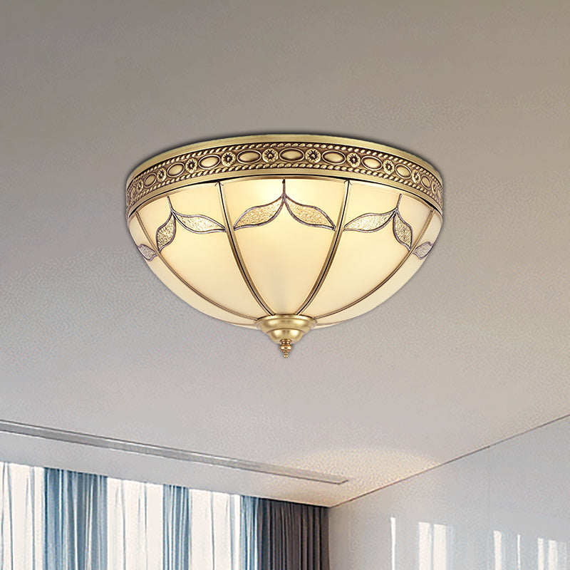 Traditional Milky Glass Bedroom Flushmount Light With Gold Ceiling Lighting - 3/4 Lights 12.5/16
