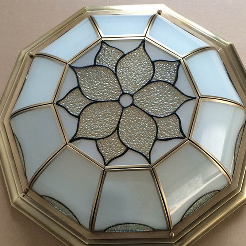 Traditional Flower Frosted Glass Flushmount Lighting In Gold - 3-Light For Bedroom 14/18/23 W