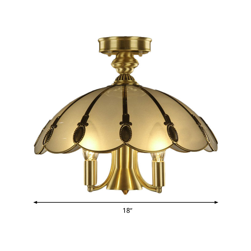 Vintage Brass Sheep/Oval Ceiling Light Fixture - 5 Bulbs Mouth Blown Opal Glass Semi Flush Mount