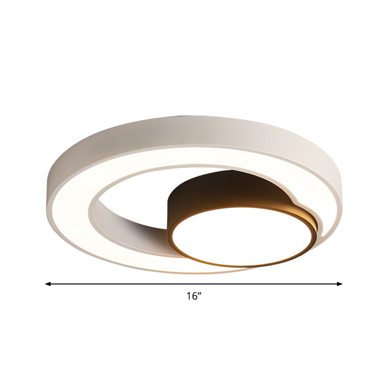Modern Metal Black And White Round Led Flush Light - 16/19.5/23.5 Wide Warm/White