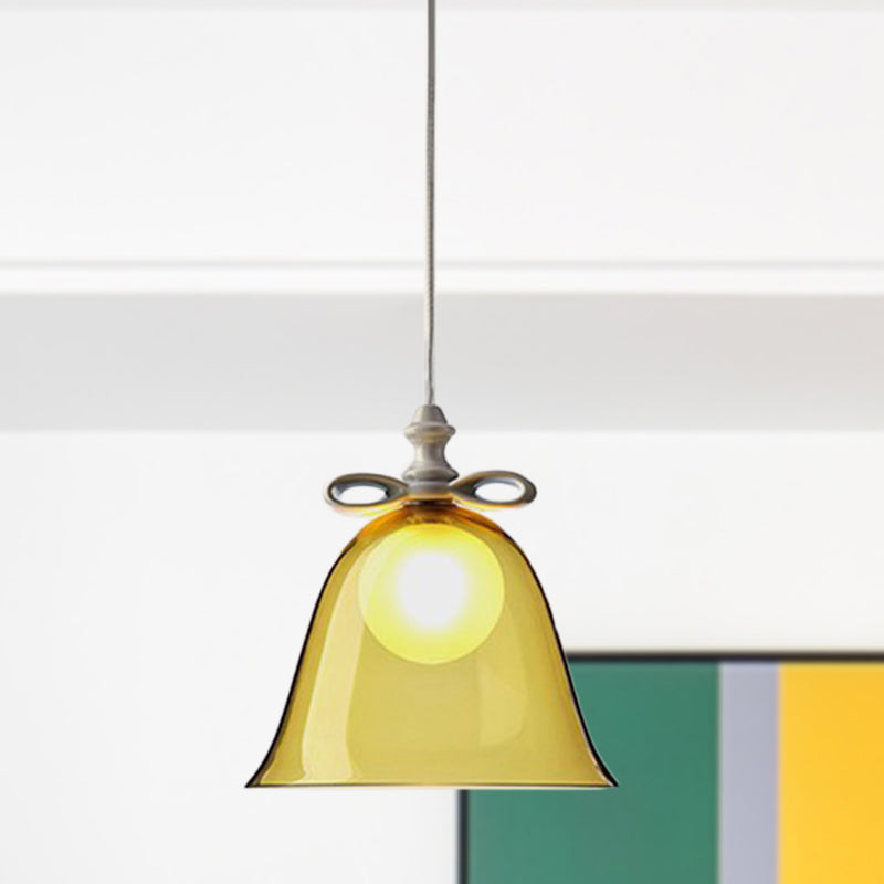 Bell Pendant Light - Contemporary White/Brown/Clear Glass Dining Room Ceiling Fixture Brown