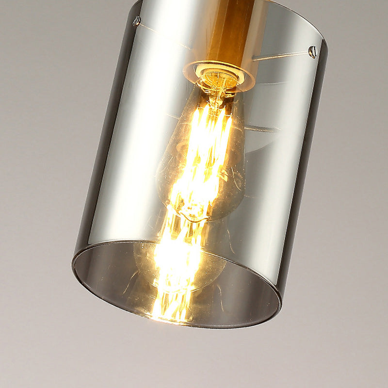 Postmodern Smoke Gray Glass Cylinder Pendant Light Fixture - Bedroom Hanging Lamp Kit