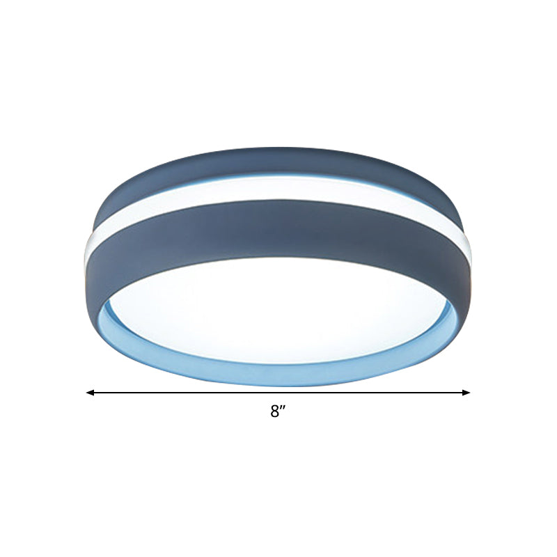 Metal Circular Flush Light Contemporary Led Ceiling Lamp In Pink/Yellow/Blue With Warm/White