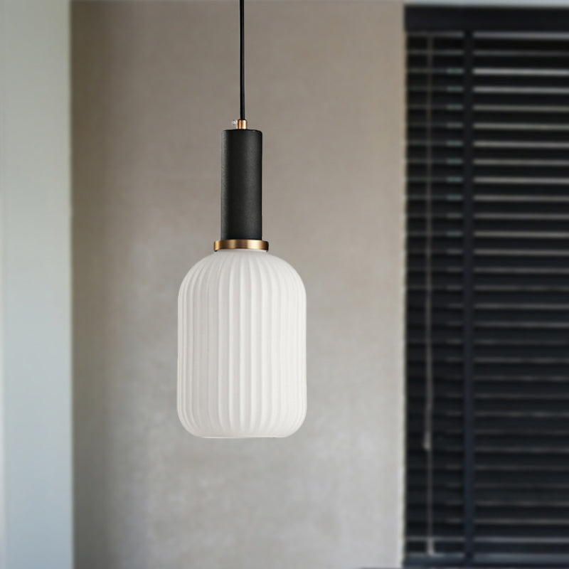 Macaron Black/Pink/Blue Pendant Dining Room Light With White Glass Shade - 5/8/12 Wide