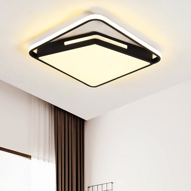 16/19.5 Metal Square Ceiling Mount Light Fixture - Contemporary Black/White Flush In Warm/White/3