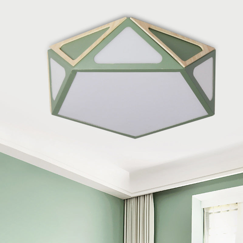 Modern Geometric Flush Light: Acrylic White/Pink/Yellow Led Ceiling Fixture Warm/White Light 16/19.5