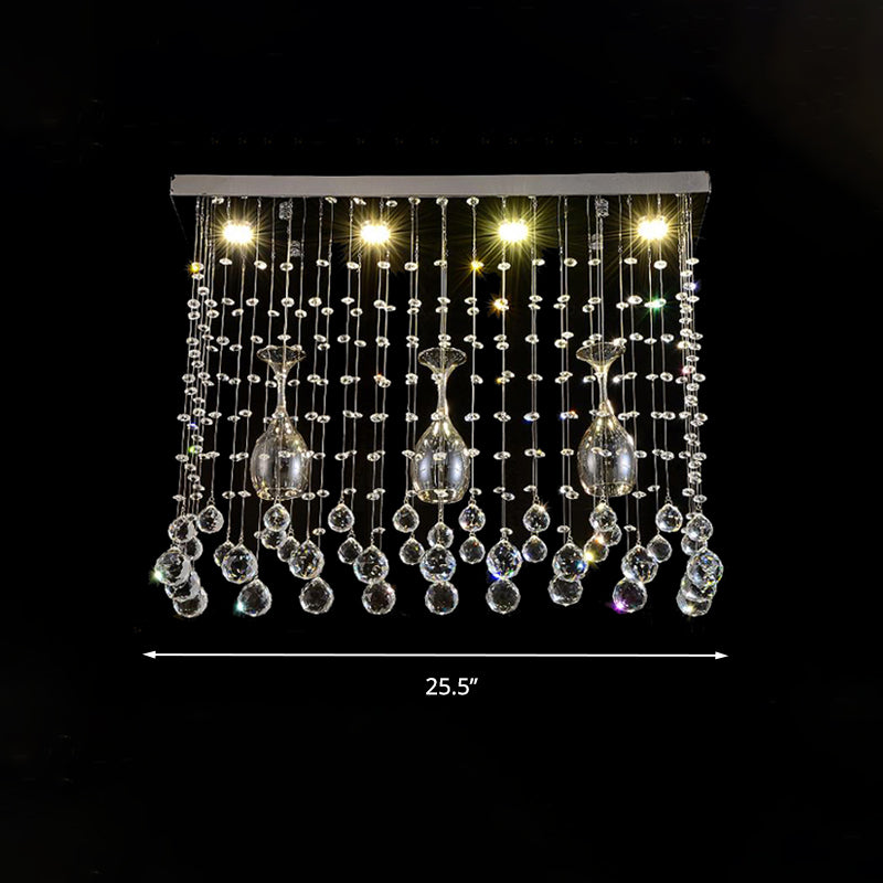 Contemporary Crystal Led Ceiling Mount Light With Chrome Finish In 3 Sizes