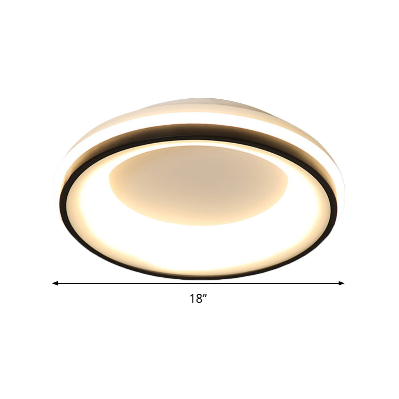 Modern Nordic Drum Flush Mount Led Ceiling Light In Metallic Black With Stepless Dimming Control -