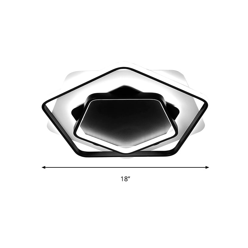 Contemporary Led Flush Light: Pentagon Thin Acrylic Ceiling Lamp In Black/White Warm/White Lighting