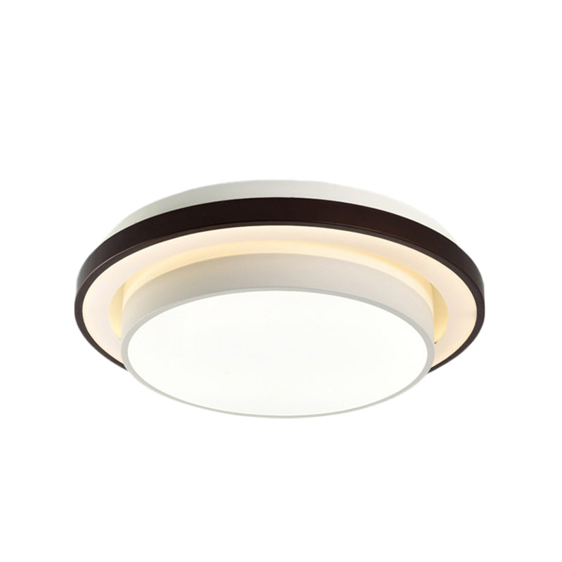Contemporary Led Black & White Round Iron Flush Light Ceiling Lamp - 19.5/31.5 Dia Acrylic Diffuser