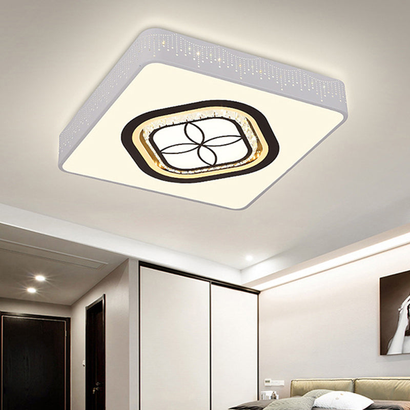 Contemporary Led Crystal Square Flush Light With White Ceiling Lamp Kit