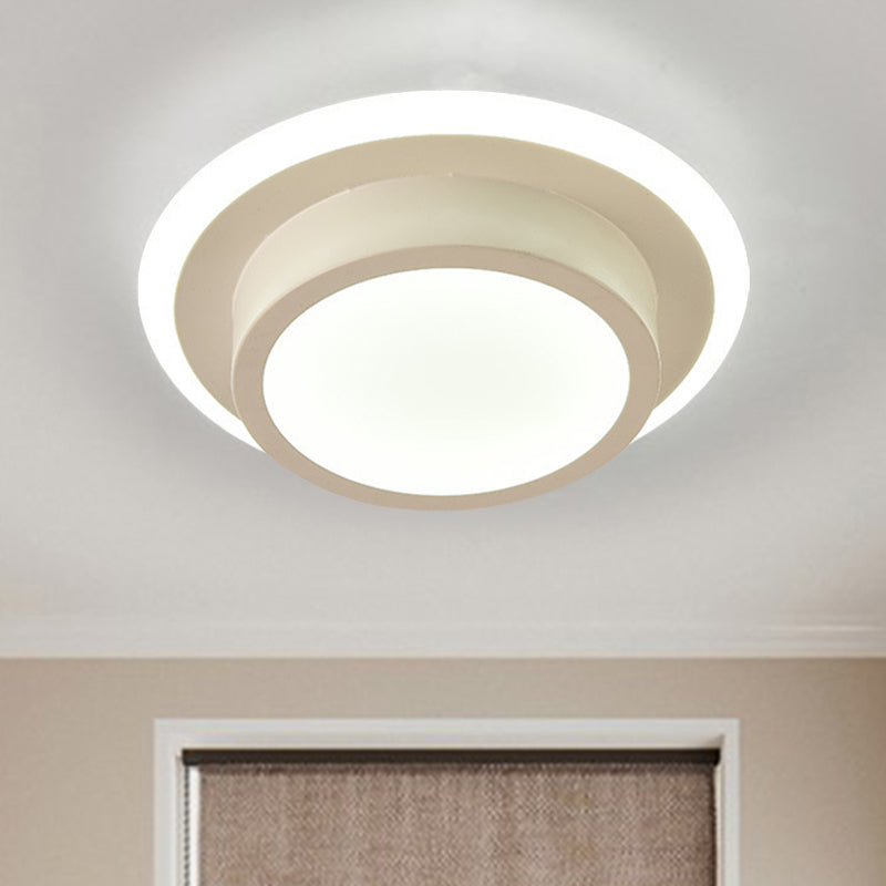 Contemporary Mini Round/Square Flush Mount Ceiling Light In Black/White With Metal Finish - Led