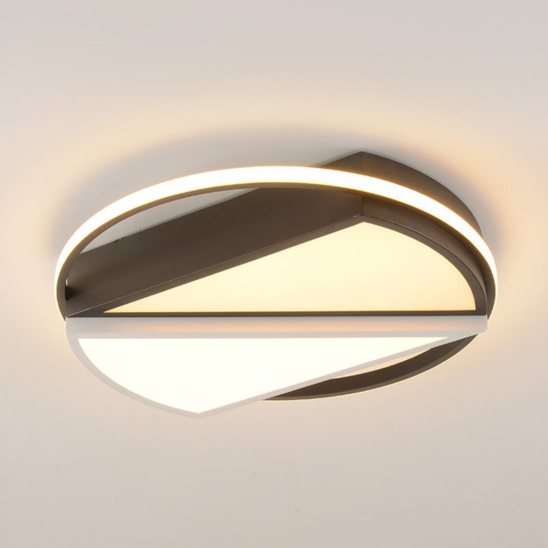 Modern Geometric Metal Led Flush Mount Ceiling Lamp For Bedroom In Black And White