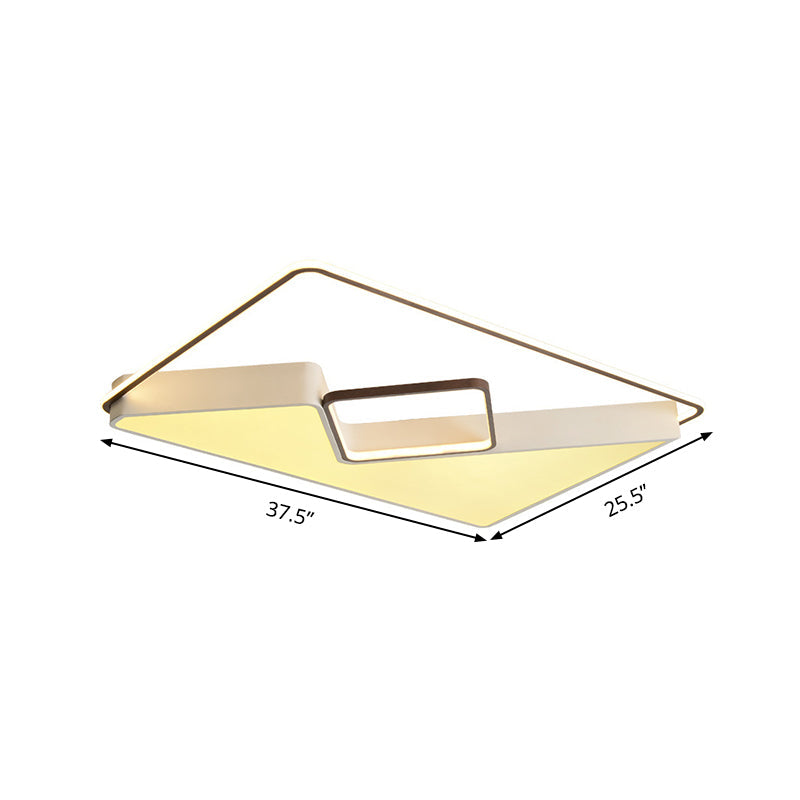 Modern White Rectangle Led Ceiling Light For Living Room - 19.5/37.5/42 Wide