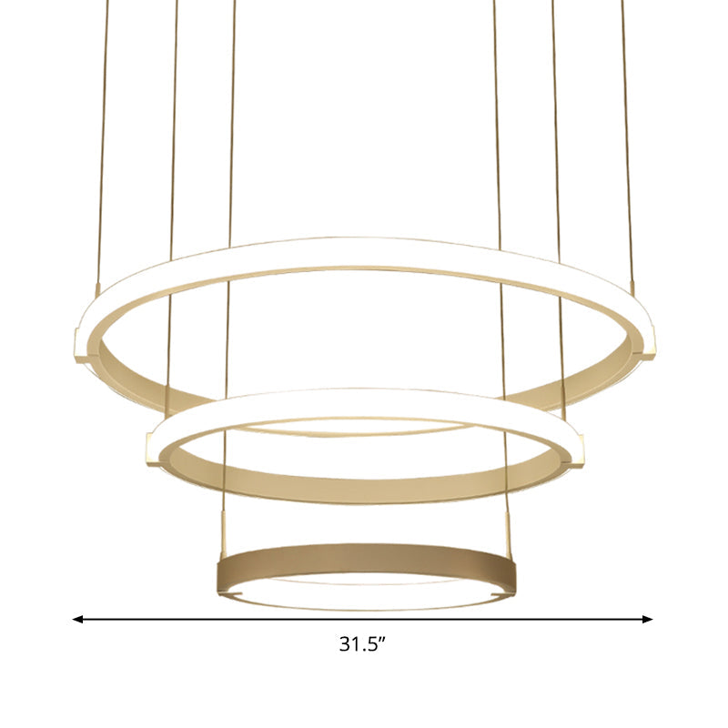 White Double Ring Chandelier With Led Hanging Ceiling Light - Simple Style Warm/White