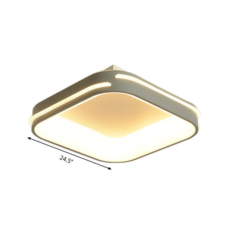 Modern Gray Square Metal Ceiling Mount Led Flush Lamp - 18.5/24.5 Wide; Warm/White Light