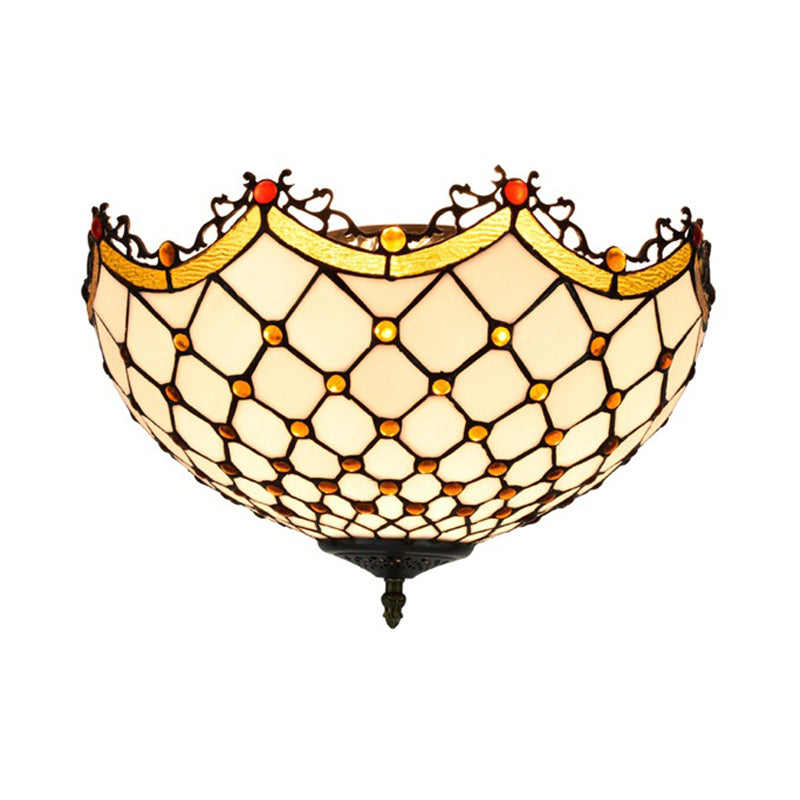 Scalloped White Glass Tiffany Ceiling Light Fixture - Ideal For Corridor