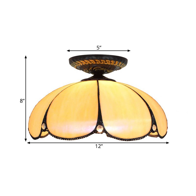 Scalloped Ceiling Tiffany White Metal Flush Mount Light Fixture - 1 For Bedroom