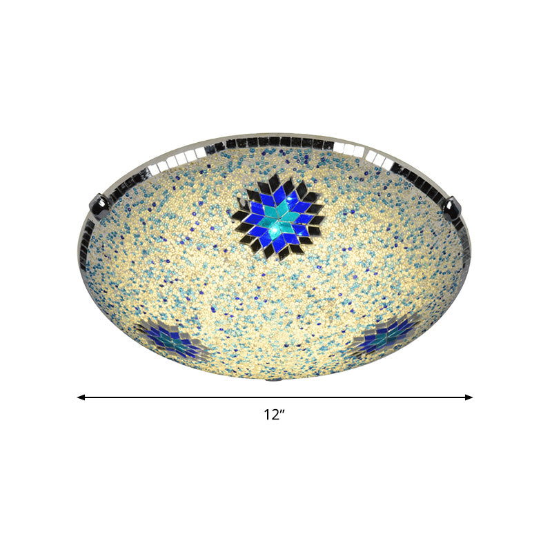 Baroque Stained Glass Flushmount Lighting - Yellow & Blue 2/3/4 Light 12/16/19.5 Wide