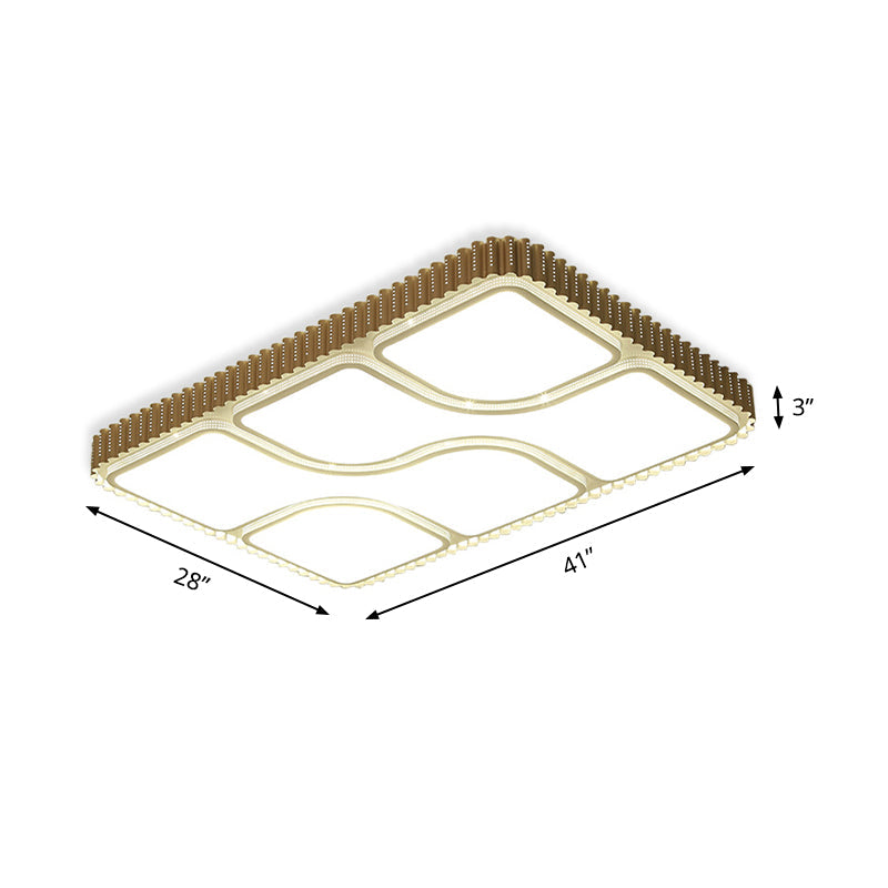 Contemporary Gold Rectangular Led Flushmount Ceiling Light For Living Room - White/Warm