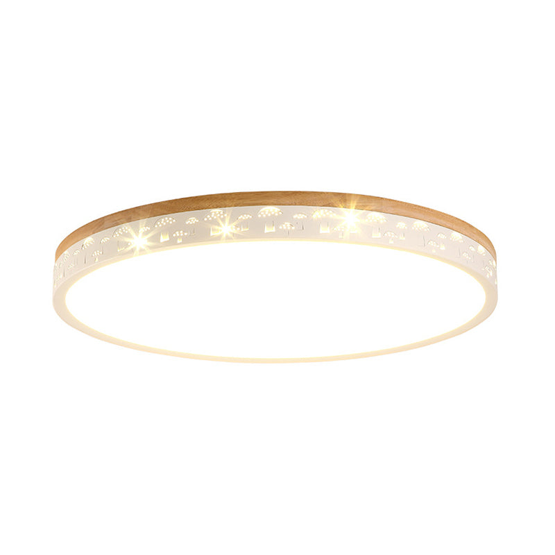 Modern Led Flush Light Fixture: Wood Circle Design With Acrylic Diffuser - White/Warm 12/16/19.5