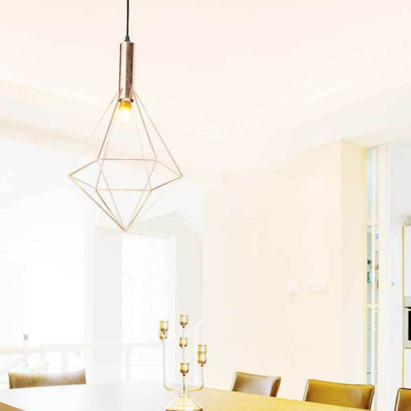 Rose Gold Geometric Pendant Light Kit - Contemporary Metal Hanging Lighting 1 Bulb
